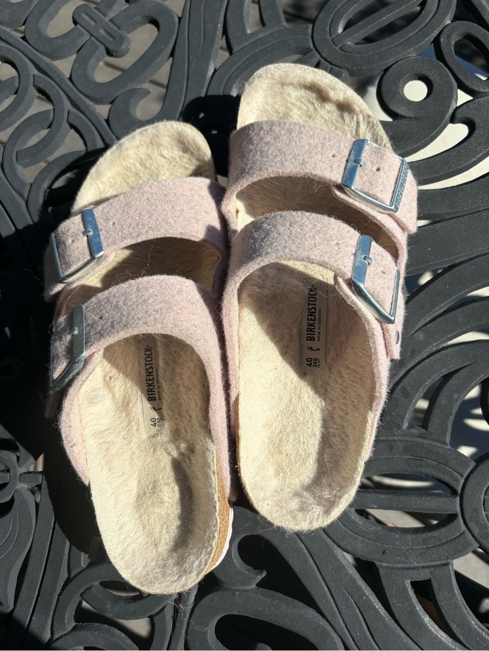 Birkenstock Pink Wool-Blend Two-Strap Sandals